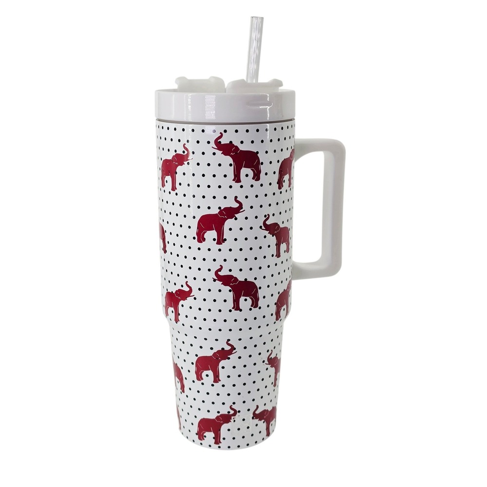 Mary Square Red Elephant‎ Polka Dot Insulated Tumbler with Handle and Straw